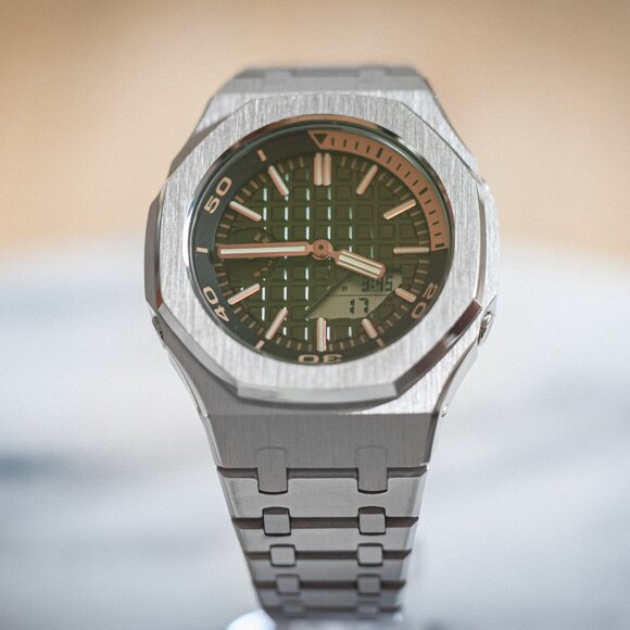 (Brand New) Casio G-Shock GA2100 Full Mod Stainless Steel with Green Waffle Face - Picture 4 of 17